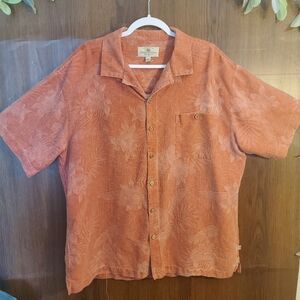 Island Shore Orange Hawaiian Print Casual Button Shirt
